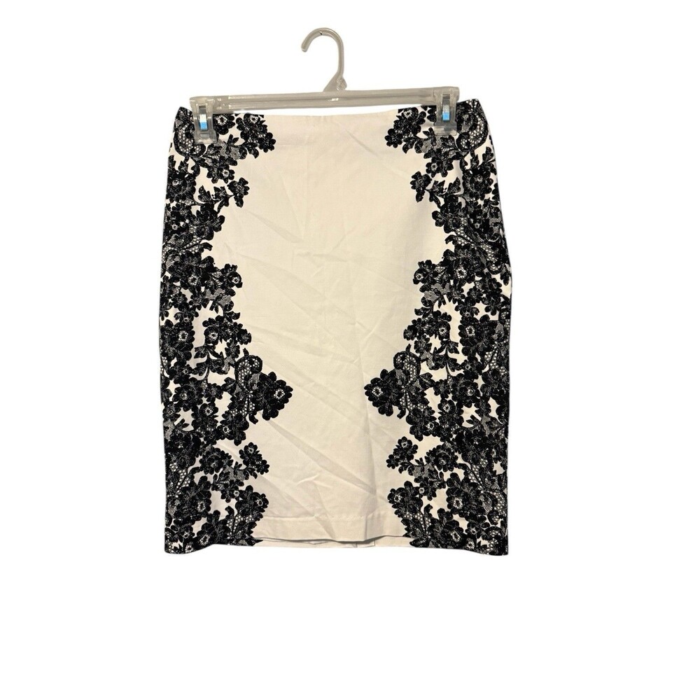 New York & Company Pencil Skirt 6 Black White Lace Print Stretch New With Tags